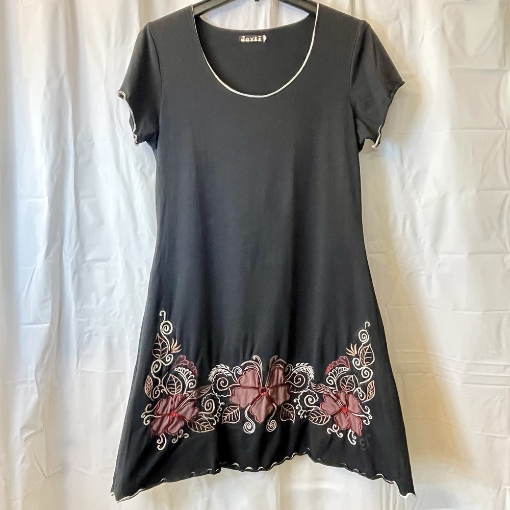 Jayli Women Sz XL Lotus Embroidery Mini Dress Whimsigoth Boho Artisan Made